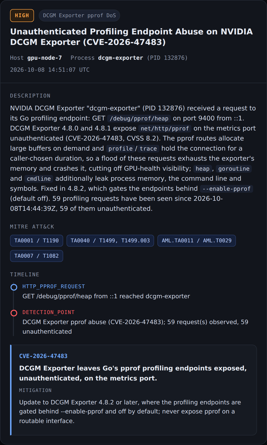 Stealthium high alert: unauthenticated profiling endpoint abuse on DCGM Exporter